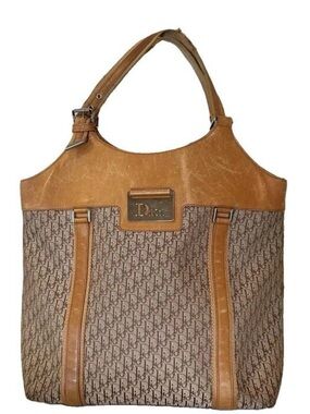 Christian Dior Tote Bag Womens Large Brown Jacquard Leather Monogram Italy